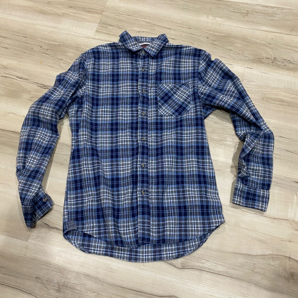 Men’s MBX Blue & White Plaid Button-Down Shirt | Thick Cotton | Casual Workwear